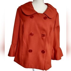 Women’s Red Pea Coat with Peter Pan Collar